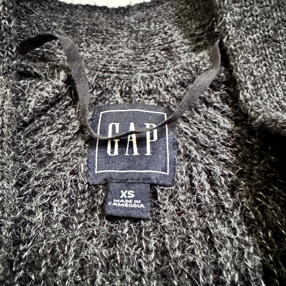 Gap Longline Cardigan XS Charcoal Gray Ribbed Knit Button Up Pockets Wool Mix - Picture 2 of 4